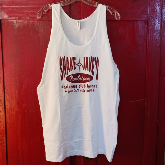 SNAKE & JAKE'S  WHITE  UNI TANK WITH DEEP RED LOGO