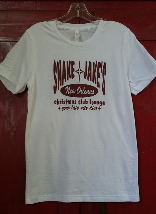 SNAKE AND JAKE'S UNISEX WHITE WITH DEEP RED LOGO CREW NECK TEE