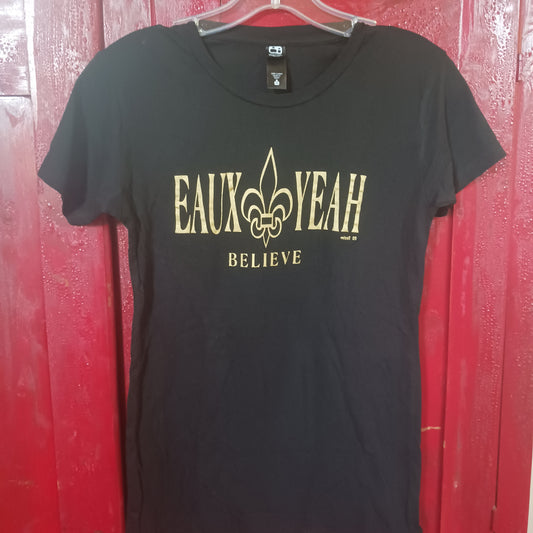 WOMEN'S VINTAGE 2009 BLACK & GOLD EAUX YEAH BELIEVE TEE